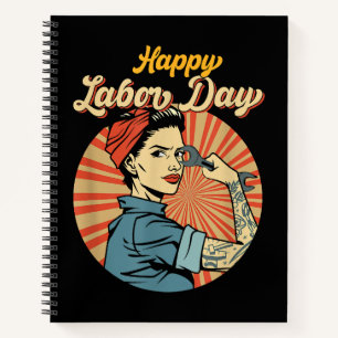 Happy Labour Day Girl Strong Worker Movement Notizbuch