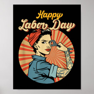 Happy Labour Day Girl Strong Worker Movement Poster