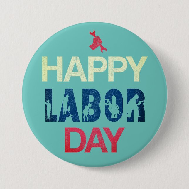 Happy Labour Day in Red White Blue Button (Vorderseite)