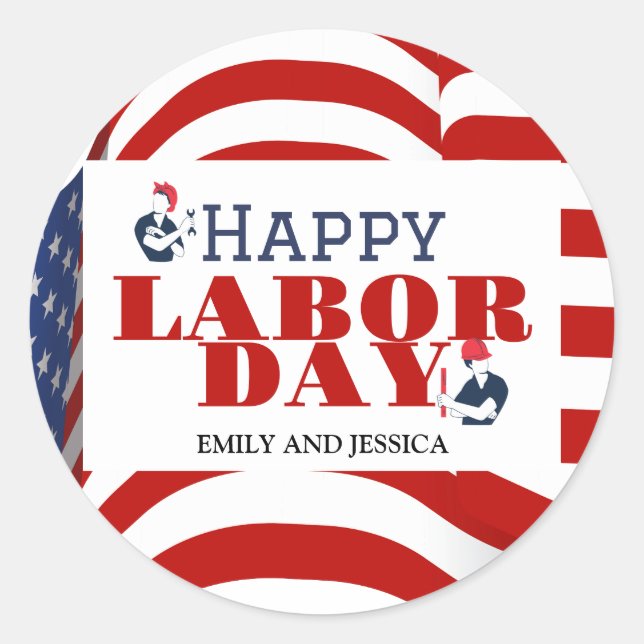 Happy Labour Day patriotische Flagge der USA Runder Aufkleber (Vorderseite)