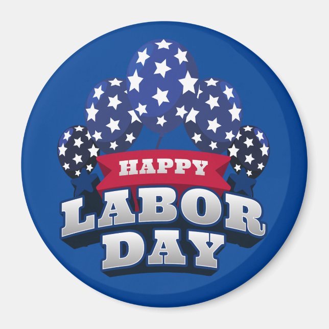 Happy Labour Day Red White Blue Stars Magnet (Vorne)