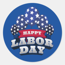 Happy Labour Day Red White Blue Stars Runder Aufkleber
