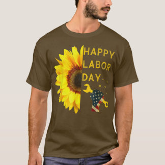 Happy Labour Day Sunflower American Flag T - Shirt