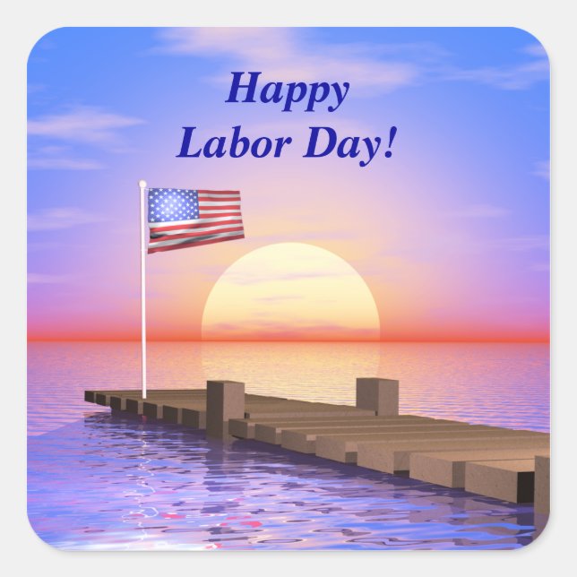 Happy Labour Day US Flag and Dock Quadratischer Aufkleber (Vorderseite)