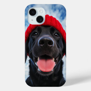 Happy Labrador in einer Roten Beanie Unter blauem Case-Mate iPhone Hülle