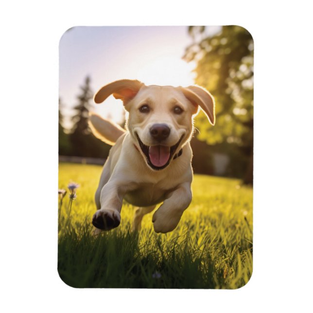 Happy Labrador Puppy Running Magnet (Vertikal)