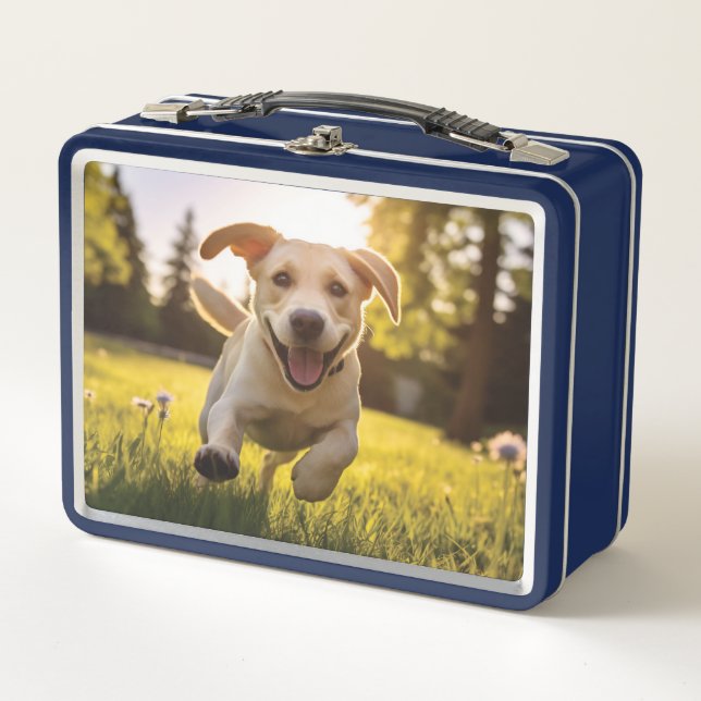 Happy Labrador Puppy Running Metall Brotdose (Vorderseite)