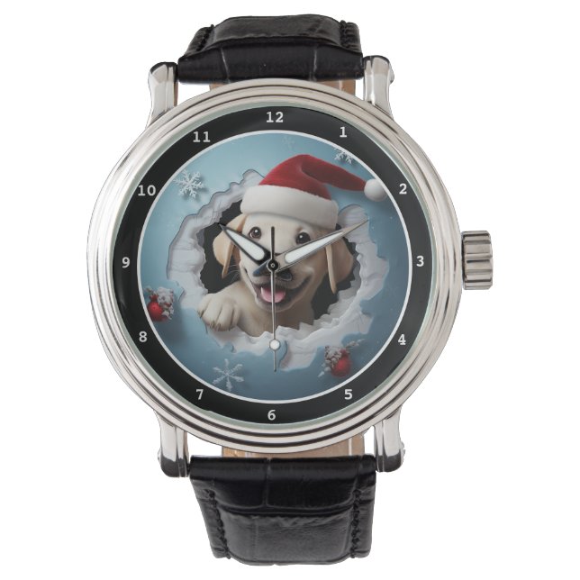 Happy Labrador Retrieve Puppy Winter Holiday Image Armbanduhr (Vorderseite)