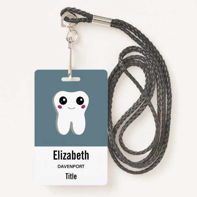 Happy Lächeln Dental Tooth Niedlich Ausweis (Vorderseite mit Schlüsselband)