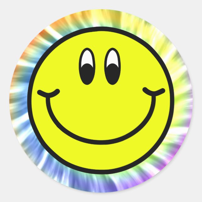 Happy Lächeln Gesicht Emoji Gefärbte Krawatte Rund Runder Aufkleber (Vorderseite)