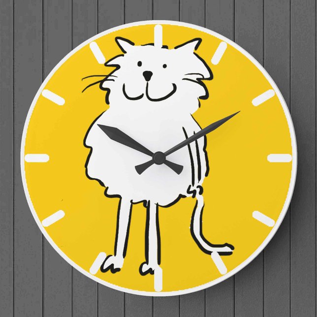 Happy Lächeln Katze als Spaß Cartoon Illustration Große Wanduhr (Von Creator hochgeladen)