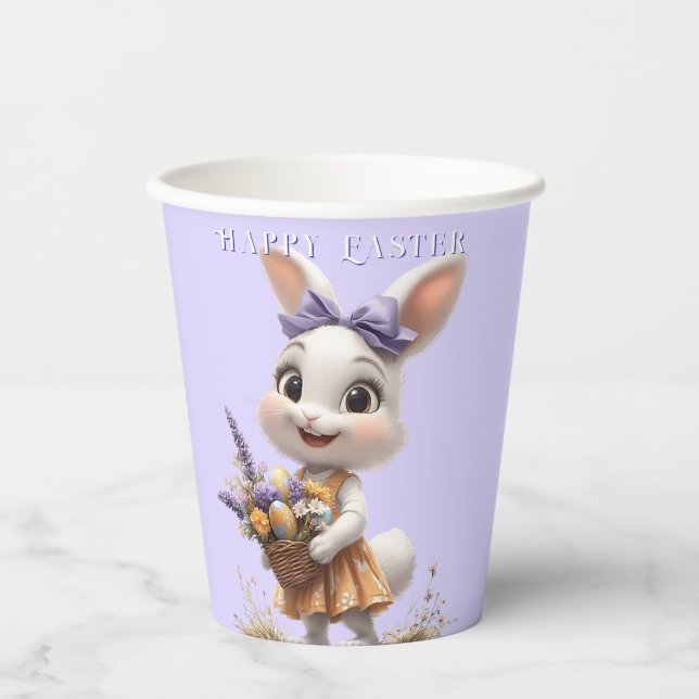 Happy Lächeln Oster Bunny Eggs Lavender Bow Pappbecher (Vorderseite)