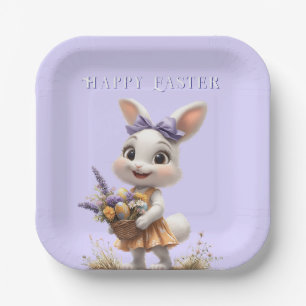 Happy Lächeln Oster Bunny Eggs Lavender Bow Pappteller