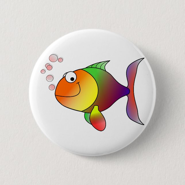 Happy Lächeln Regenbogen Fisch und Blasen Button (Vorderseite)