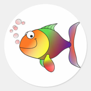 Happy Lächeln Regenbogen Fisch und Blasen Runder Aufkleber