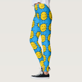 Happy Lächeln Sun Gesichtsmuster Leggings