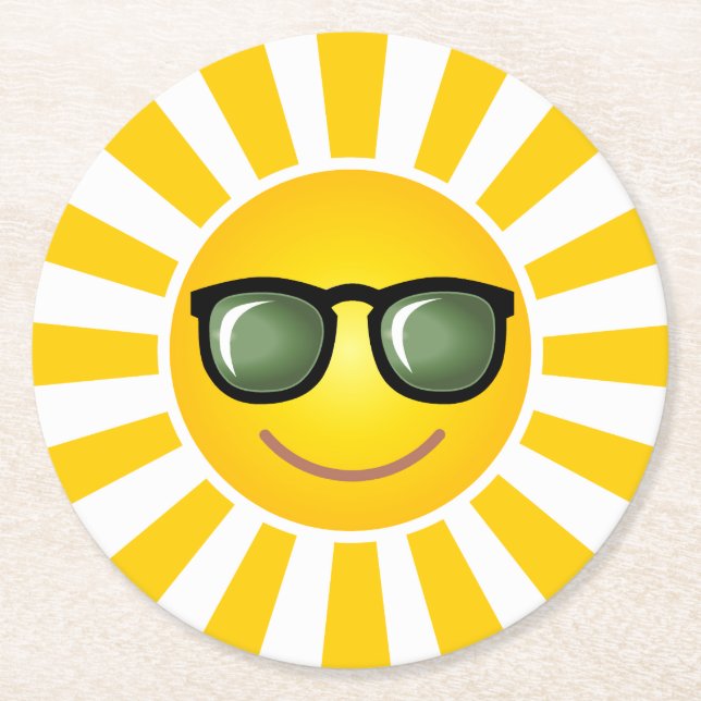 Happy Lächeln Sun Runder Pappuntersetzer (Vorderseite)
