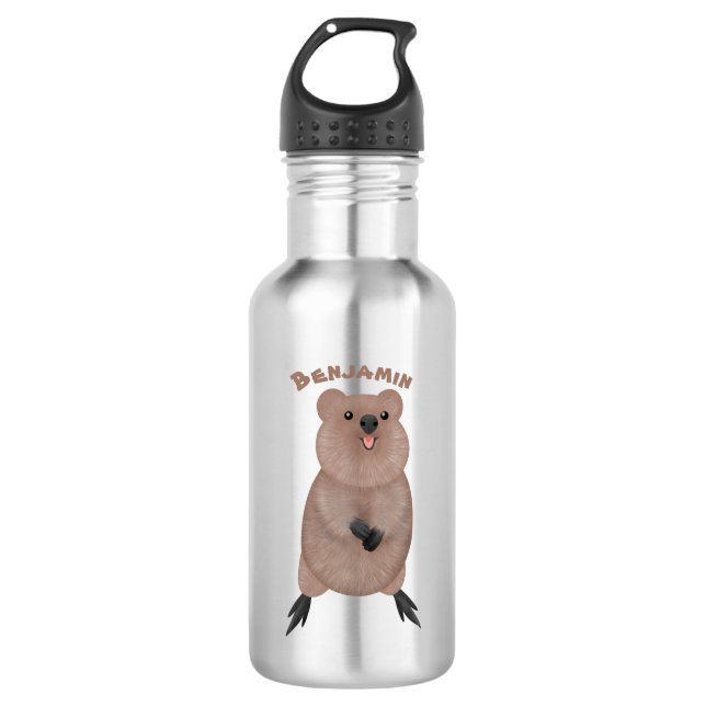 Happy lächelnd niedliche Quokka Cartoon Design Edelstahlflasche (Vorderseite)