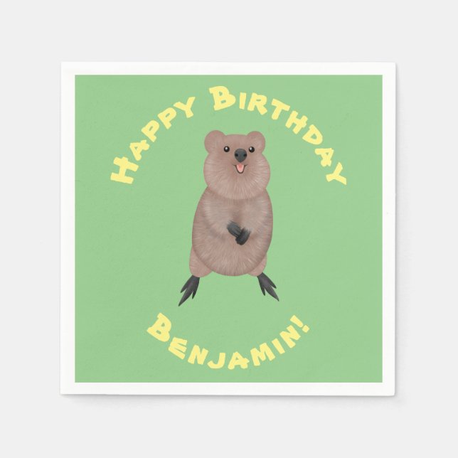 Happy lächelnd niedliche Quokka Cartoon Design Serviette (Vorderseite)