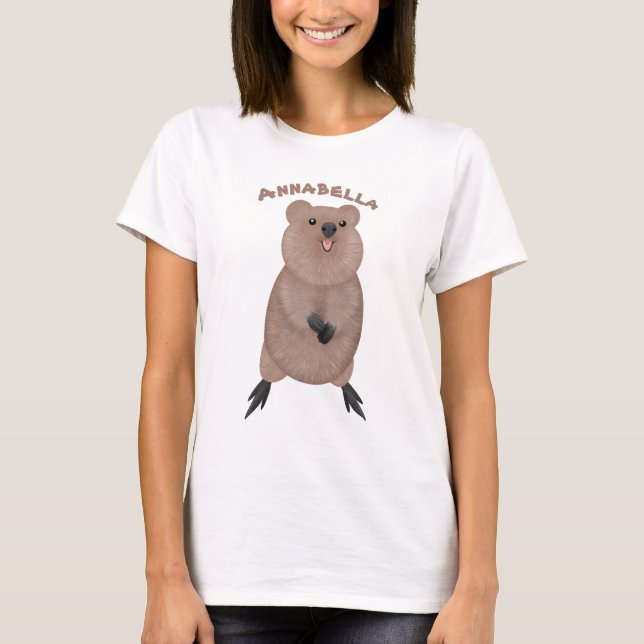 Happy lächelnd niedliche Quokka Cartoon Design T-Shirt (Vorderseite)