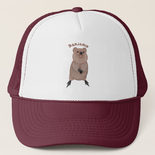 Happy lächelnd niedliche Quokka Cartoon Design Truckerkappe (Vorderseite)