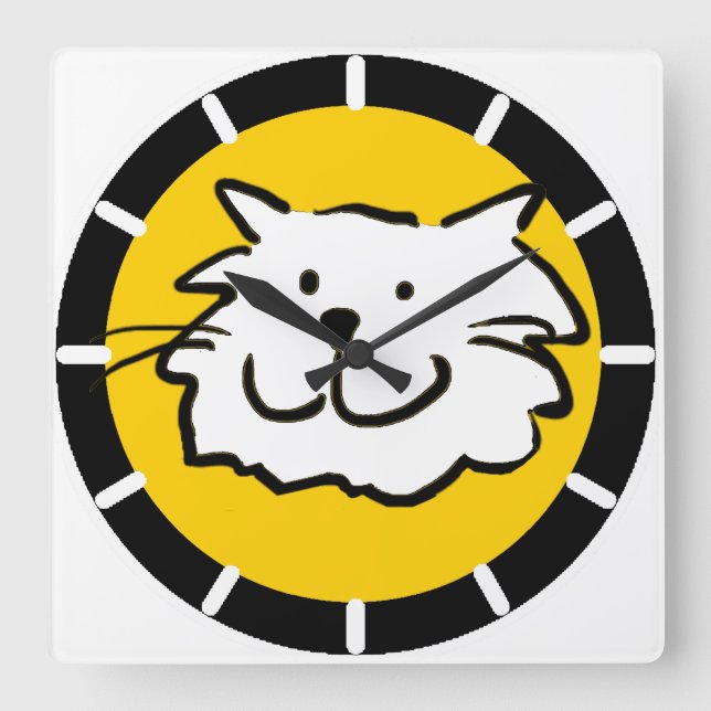 Happy lächelnde Katze als Spaß Cartoon Illustratio Quadratische Wanduhr (Vorderseite)