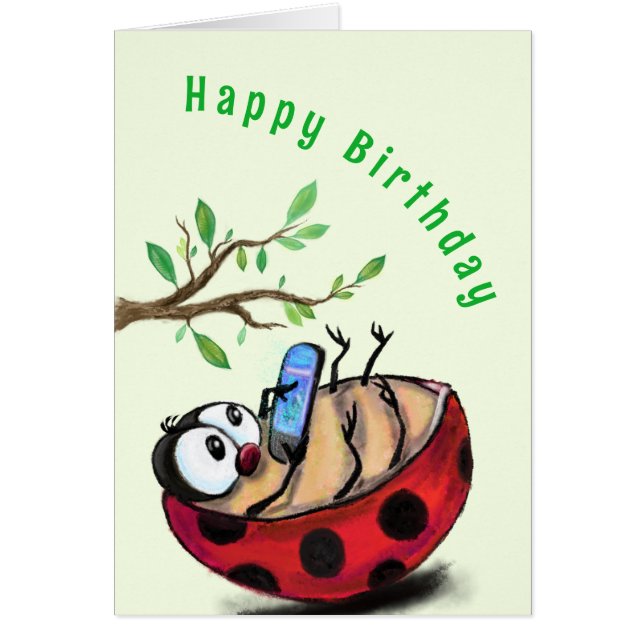 Happy Ladybug Funny Birthday Card (Vorne)