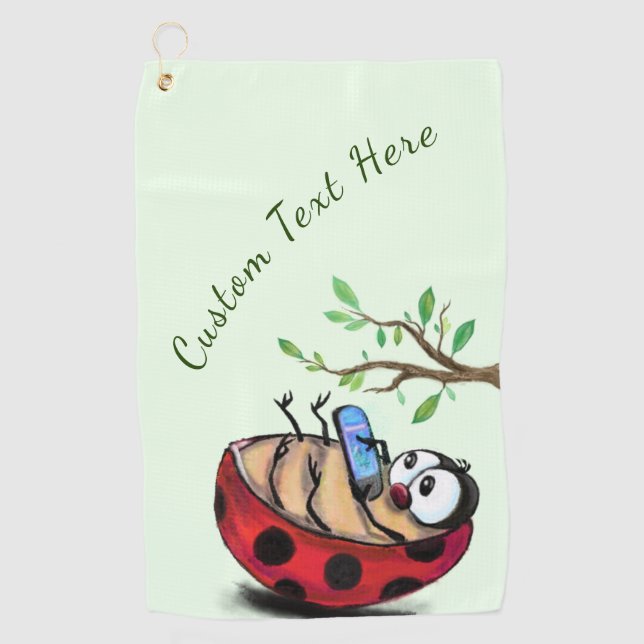 Happy Ladybug Funny Golf Handtuch mit Custom Text (Vorderseite)