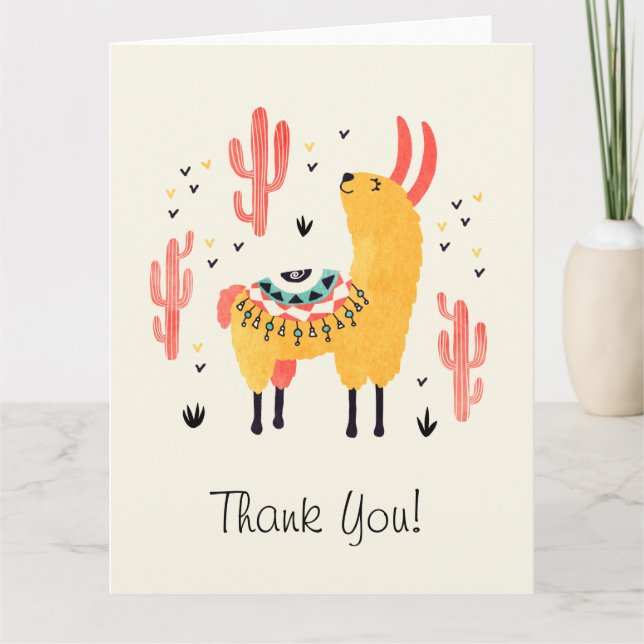Happy Lama mit Kakteen Dankeskarte (Vorderseite)