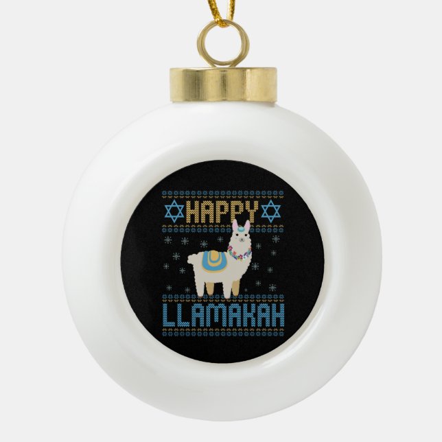 Happy Lamakah Funny Jewish Hanukkah Lama Geschenk Keramik Kugel-Ornament (Vorderseite)