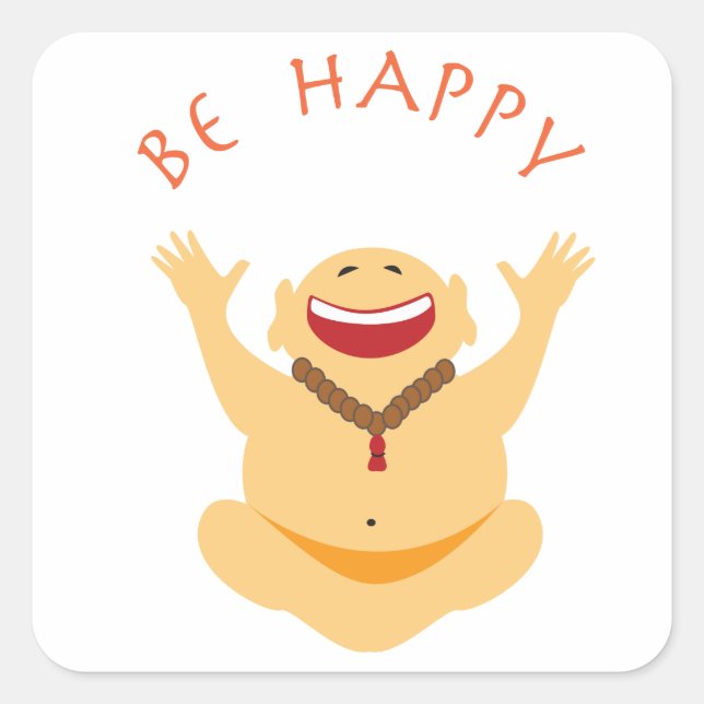Happy Laughing Buddha Quadratischer Aufkleber (Vorderseite)