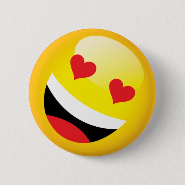 Happy Laughing Liebe Herz Emoji Face Party Button (Vorderseite)