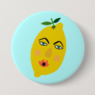 Happy Lemon Whimsical Button