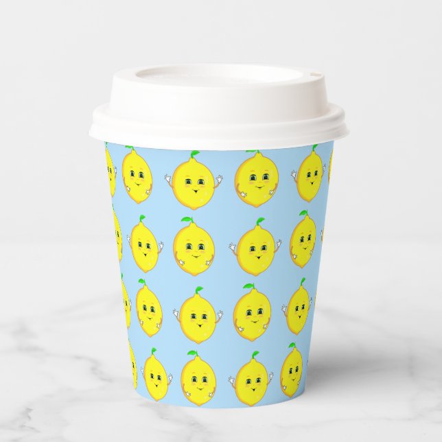 Happy Lemons on Light Blue Pappbecher (Vorderseite)