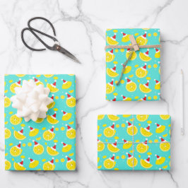 Happy Lemons Weihnachtsmannmützen Muster Weihnacht Geschenkpapier Set