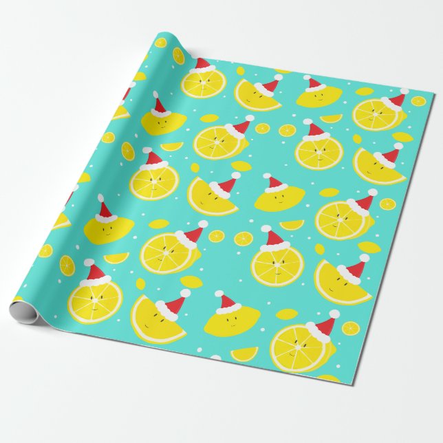 Happy Lemons Weihnachtsmannmützen Pattern Geschenkpapier (Ungerollt)