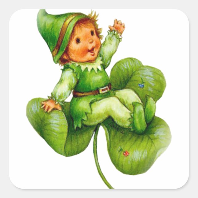 Happy Leprechaun Quadratischer Aufkleber (Vorderseite)