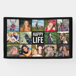 Happy Life Foto Collage Black Custom Banner