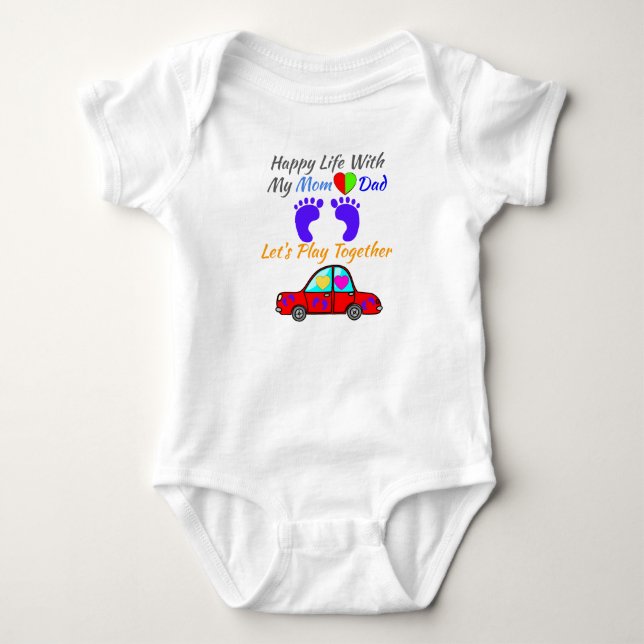 Happy Life mit meinem Mama Vater - Family Play Tog Baby Strampler (Vorderseite)