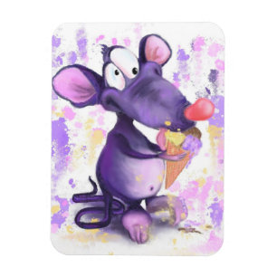 Happy Lila Mouse Eat Ice Cream - Funny Painting Magnet
