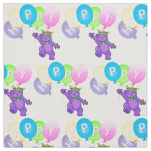 Happy Lila Teddy Bear Prinzessin mit Balloons Stoff