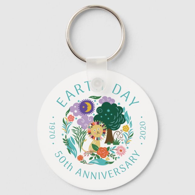 Happy Lion Nature Whimsical Earth Day 2020 50. Schlüsselanhänger (Vorderseite)
