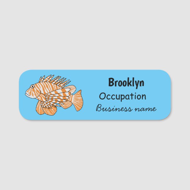 Happy lionfish Cartoon Illustration Namensschild (Vorderseite)