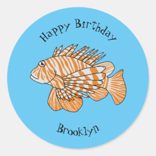 Happy lionfish Cartoon Illustration Runder Aufkleber