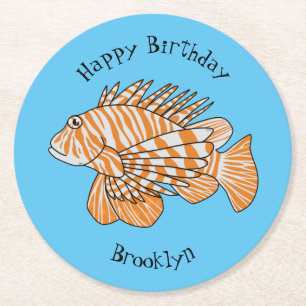 Happy lionfish Cartoon Illustration Runder Pappuntersetzer