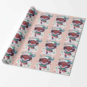 Happy Little Black Girl Weihnachtself Geschenkpapier