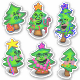 Happy Little Christmas Trees Aufkleber