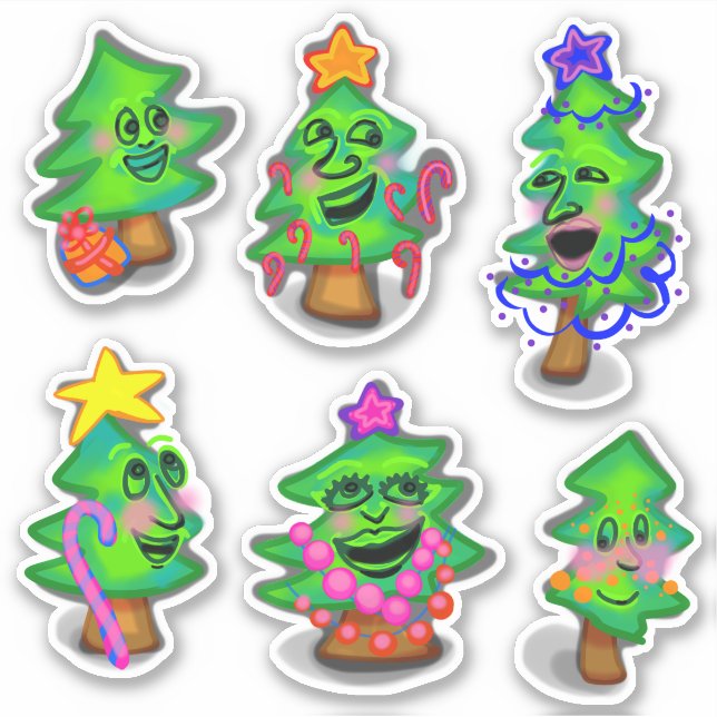 Happy Little Christmas Trees Aufkleber (Vorderseite)