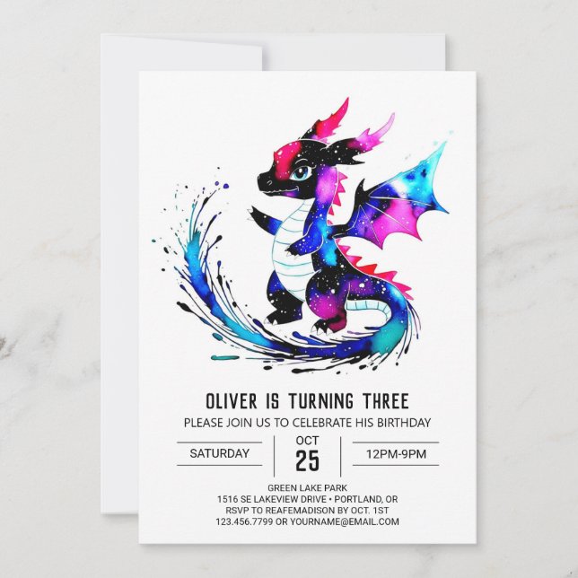 Happy Little Dragon Digital Boy Geburtstag Einladung (Vorderseite)