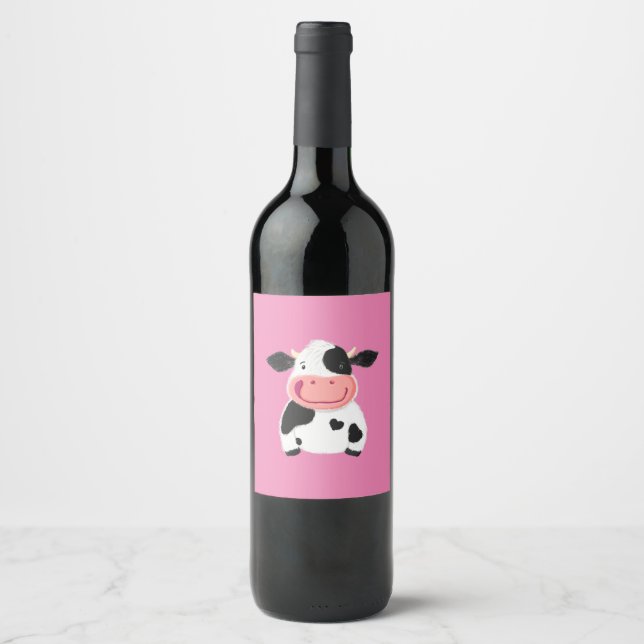 Happy Little Holstein Dairy Cow Weinetikett (Vorderseite)